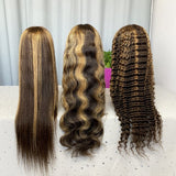 HD 13x4" Frontal Wigs Cambodian Hair Highlight color 4/27 Density 180%